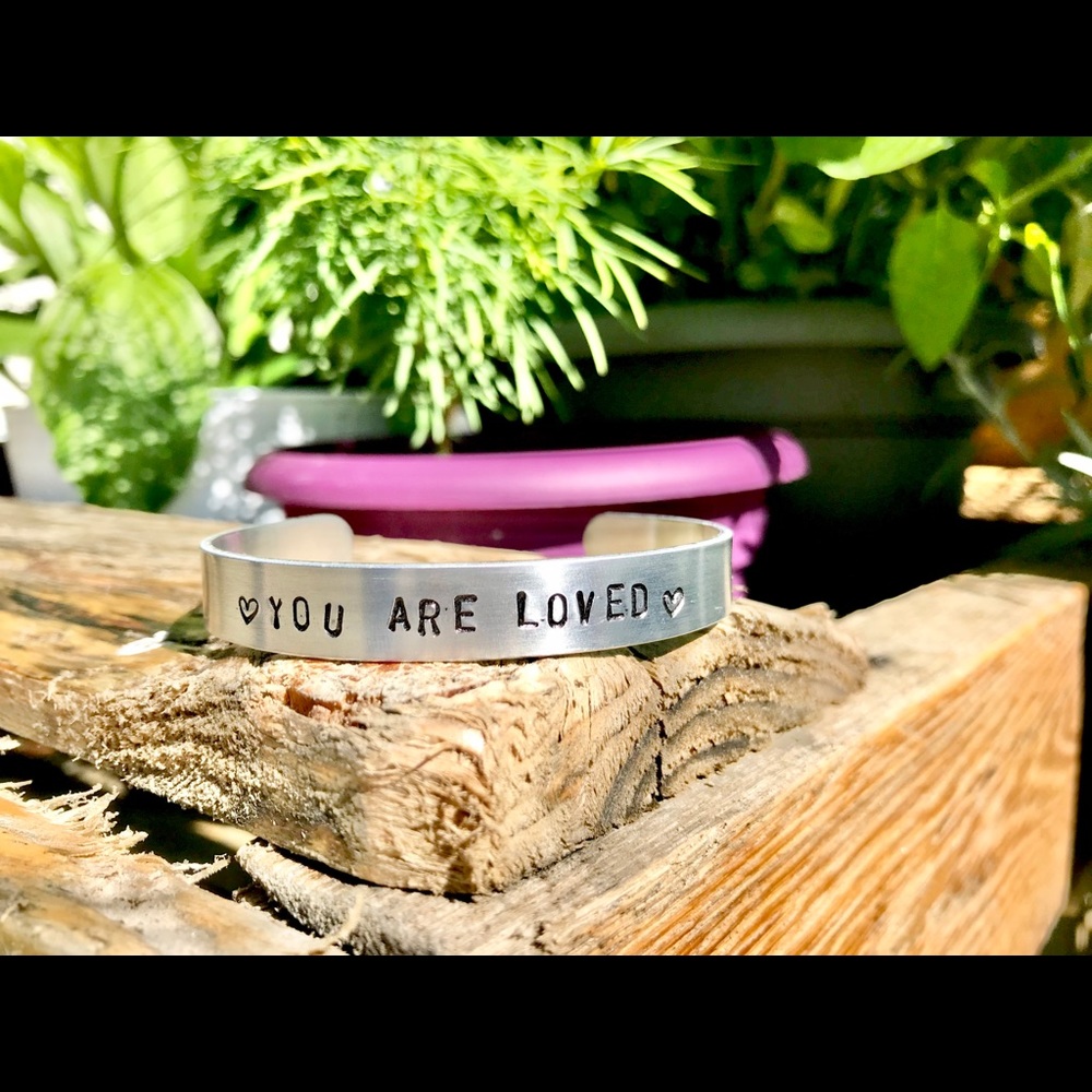 Hand stamped adjustable metal cuff bracelet